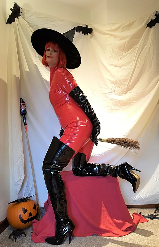 PVC RED Catsuit Witch theme 